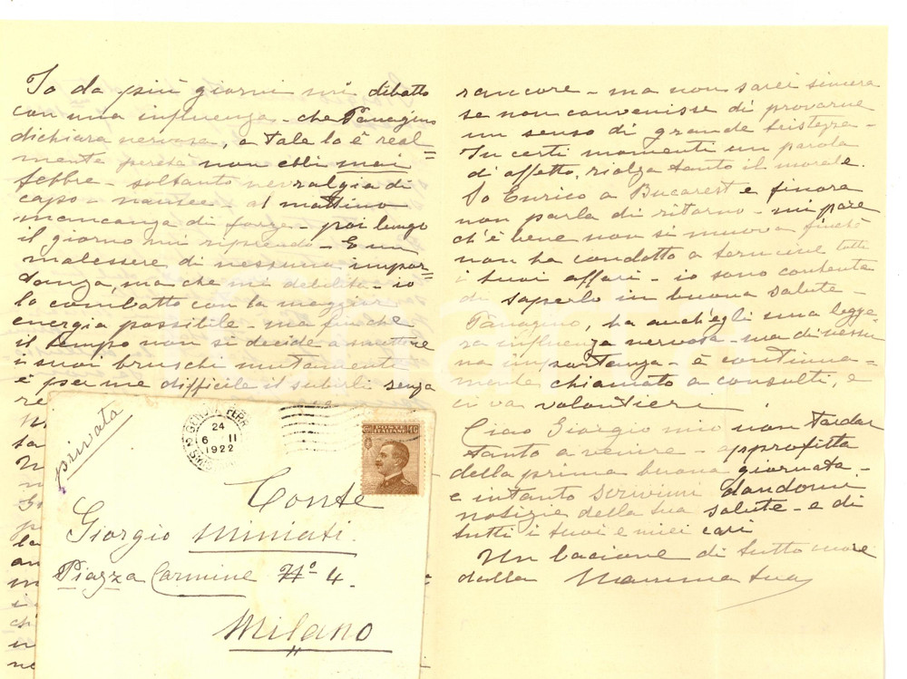 Autografo originale 1922 GENOVA Marchesa Augusta PLATTIS trascurata dalla nuora *AUTOGRAFO 1