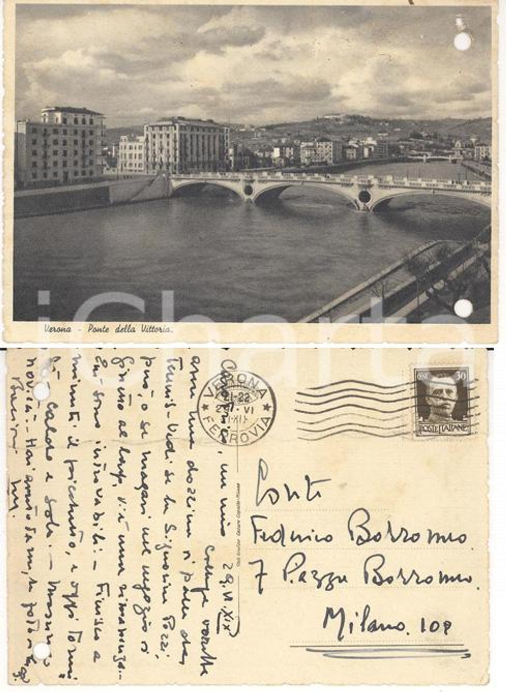 Autografo originale 1941 WW2 VERONA Vittorio Emanuele BORROMEO chiede palle da tennis *Autografo FG 1