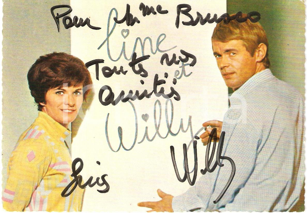 Autografo originale 1965 ca FRANCE Chanteurs LINE ET WILLY Autographe *Fotografia seriale 1