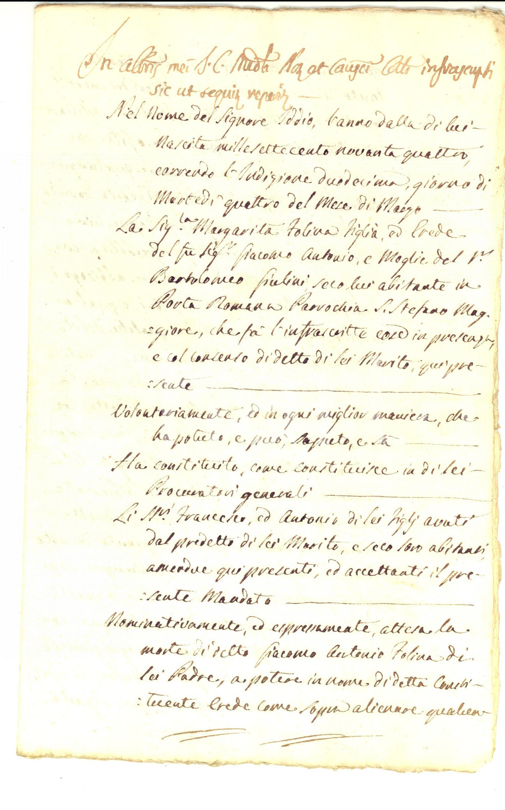 Documento originale, autentico 1794 MILANO PORTA ROMANA Procura vedova Margherita FOLINA ai figli GIULINI 1