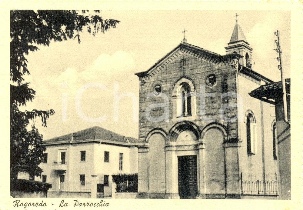 Cartolina originale da collezione 1940 ca ROGOREDO (LC) Veduta esterna della PARROCCHIA *Cartolina postale FG NV 1