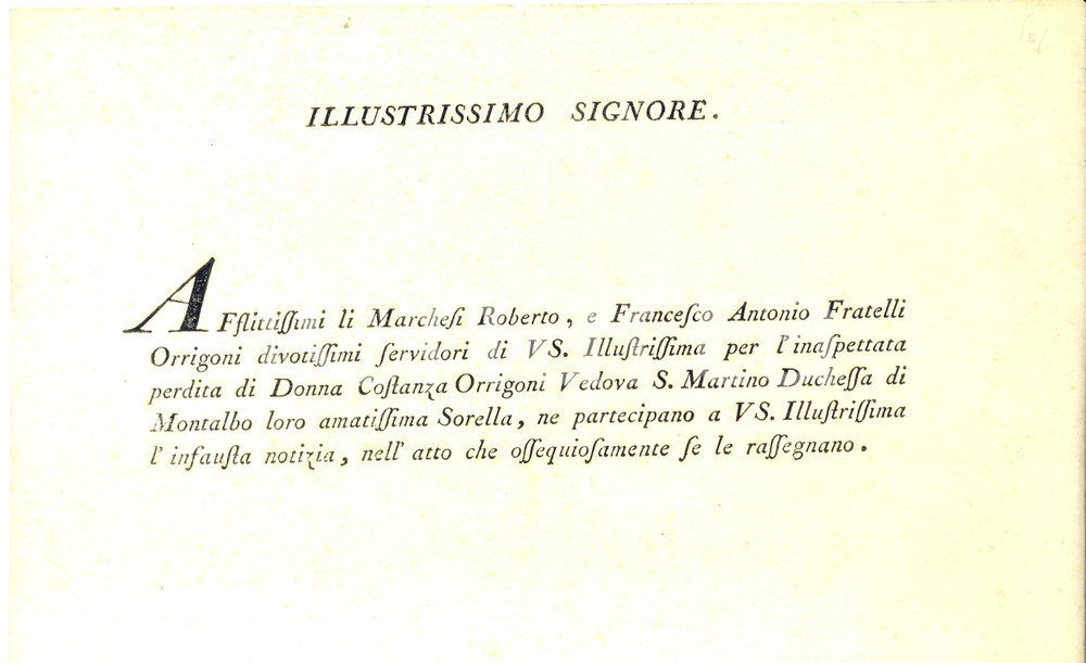Documento originale, autentico 1790 ca MILANO Lutto per Costanza ORRIGONI SAN MARTINO Duchessa di MONTALBO 1