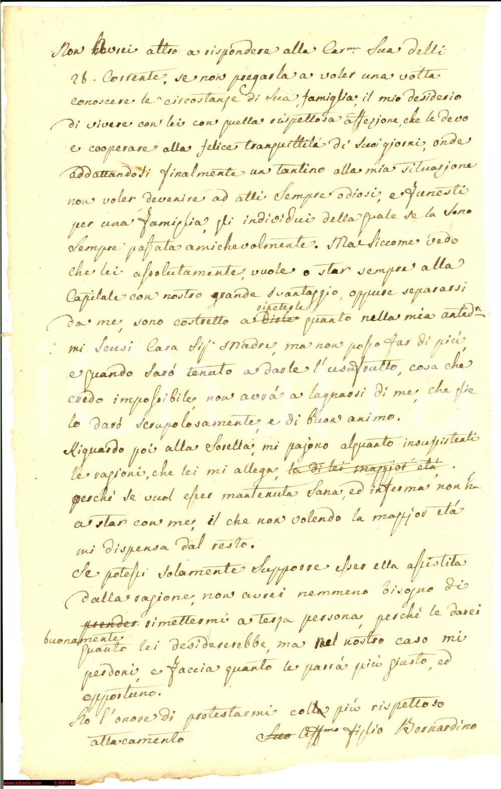 Documento originale, autentico 1810 LAURIANO TO Conte MORRA contro i capricci materni 1