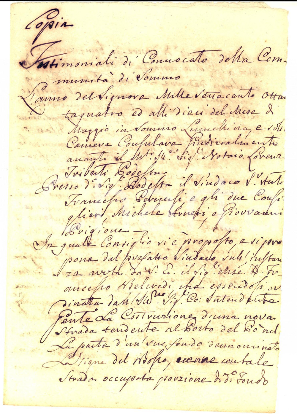 Documento originale, autentico 1784 SOMMO (PV) Risarcimento al marchese Francesco BELCREDI per una nuova strada 1