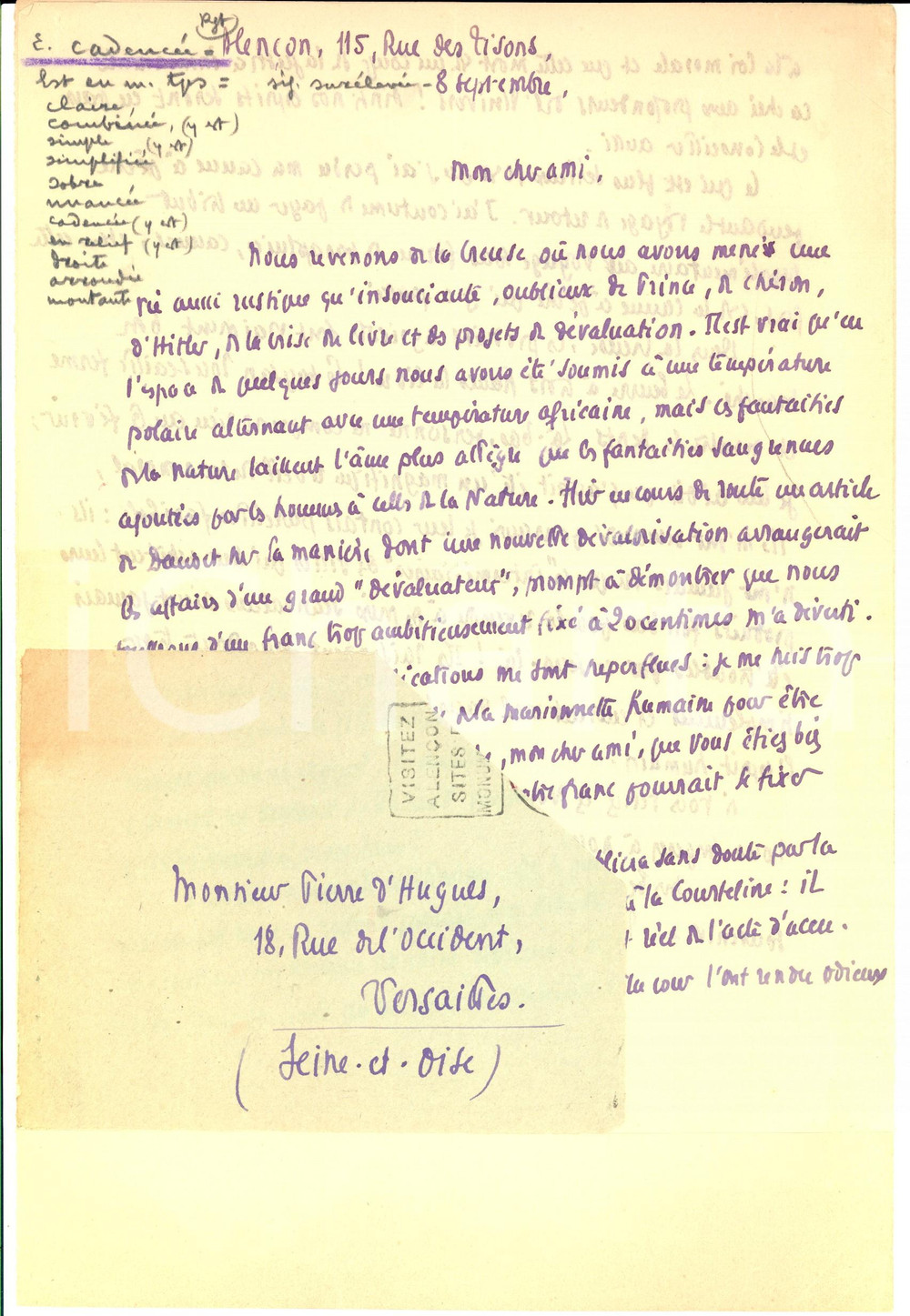 Autografo originale 1940 ca ALENCON Gabriel BRUNET oublieux de la crise du livre AUTOGRAPHE 1