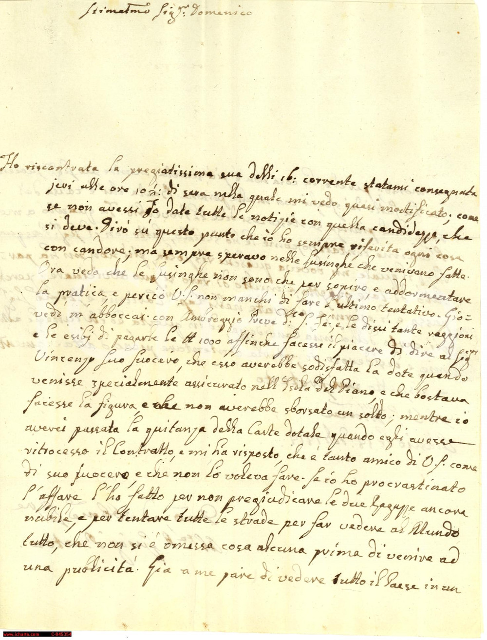 Manoscritto, lettera originale 1818 ALASSIO SV Chi é causa del suo mal...Litigio per una dote Manoscritto 1