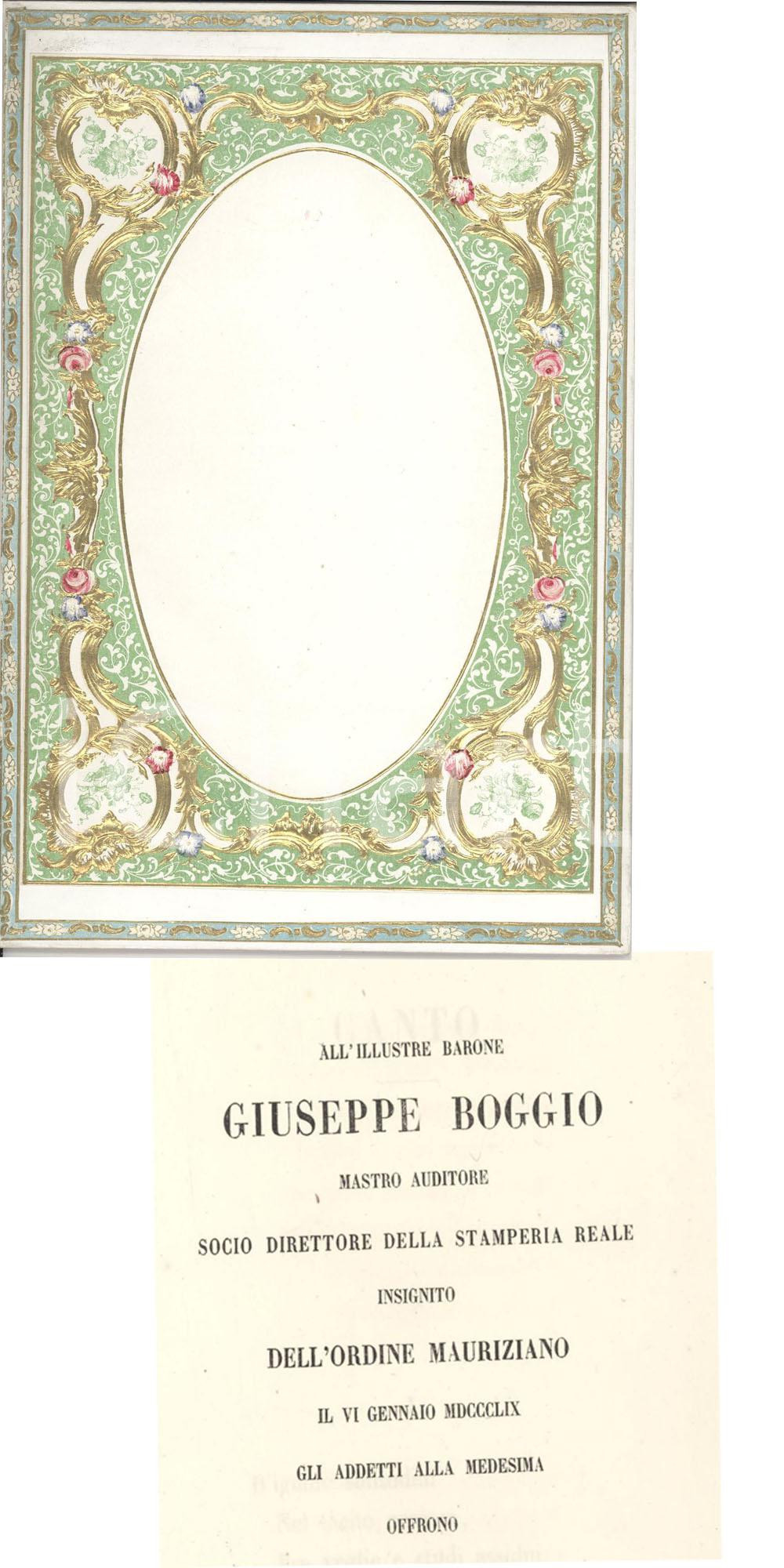 Documento originale, autentico 1859 TORINO Giuseppe BOGGIO insignito Ordine Mauriziano 1