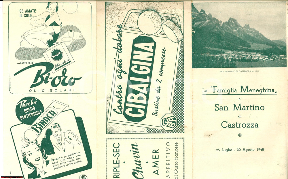 Materiale pubblicitario d’epoca 1948 S. MARTINO DI CASTROZZA (TN) Famiglia MENEGHINA 1