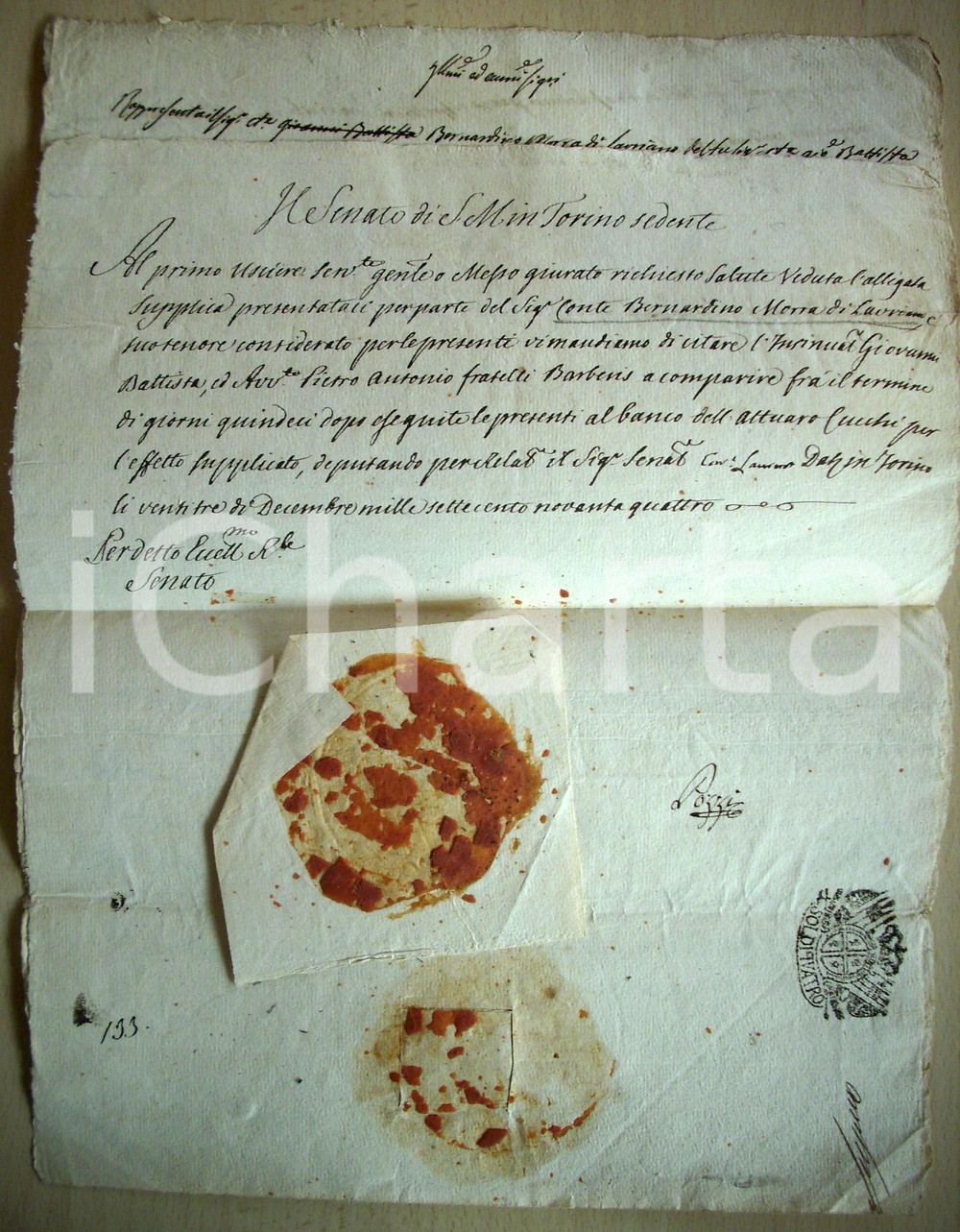 Documento originale, autentico 1794 TORINO Bernardino MORRA vuole suo denaro SIGILLO 1