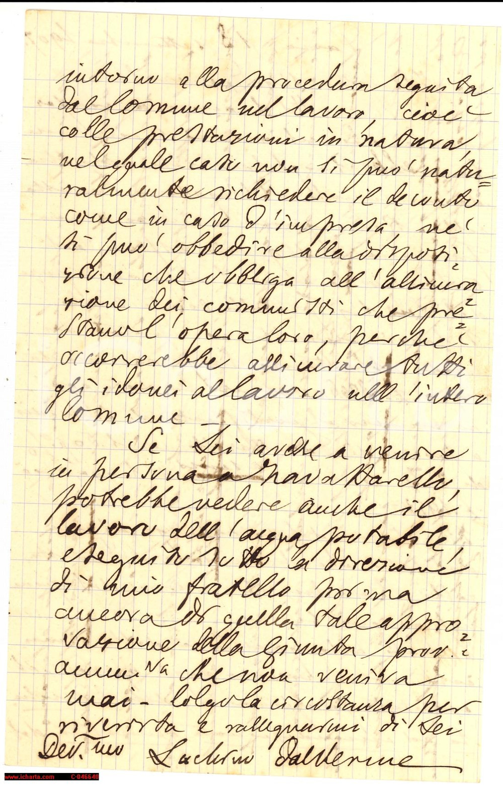 Autografo originale 1924 ZAVATTARELLO (PV) On. Luchino DAL VERME Autografo 1