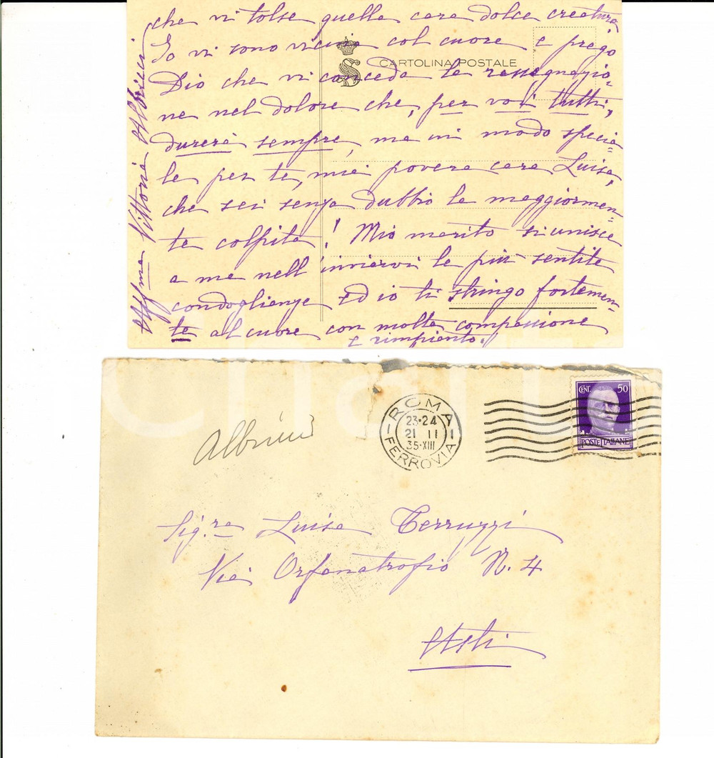 Autografo originale 1935 ROMA Condoglianze contessa Vittoria DOIX ALBRICCI 1