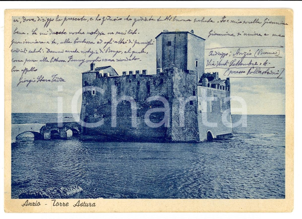 Cartolina originale da collezione 1956 NETTUNO RM Veduta della Torre ASTURA FG VG 1