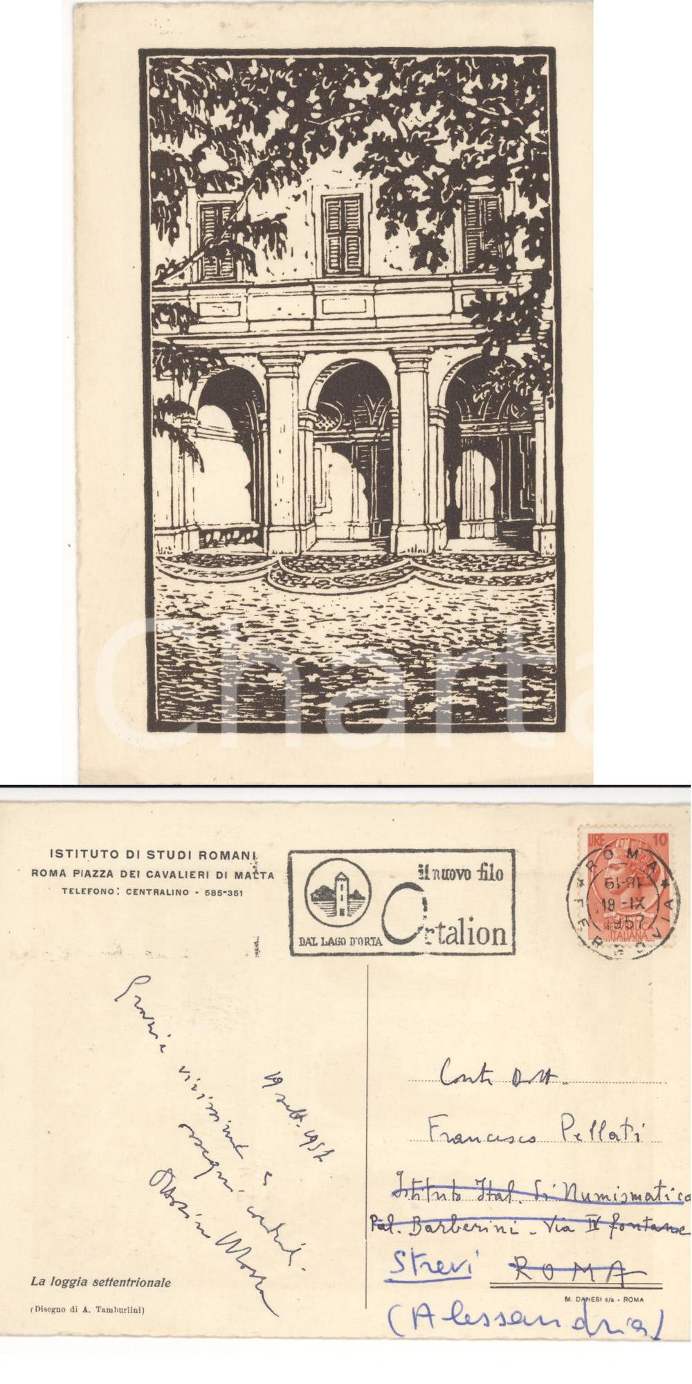 Cartolina originale da collezione 1957 ROMA Ottorino MORRA Studi Romani ILLUSTRATA 1