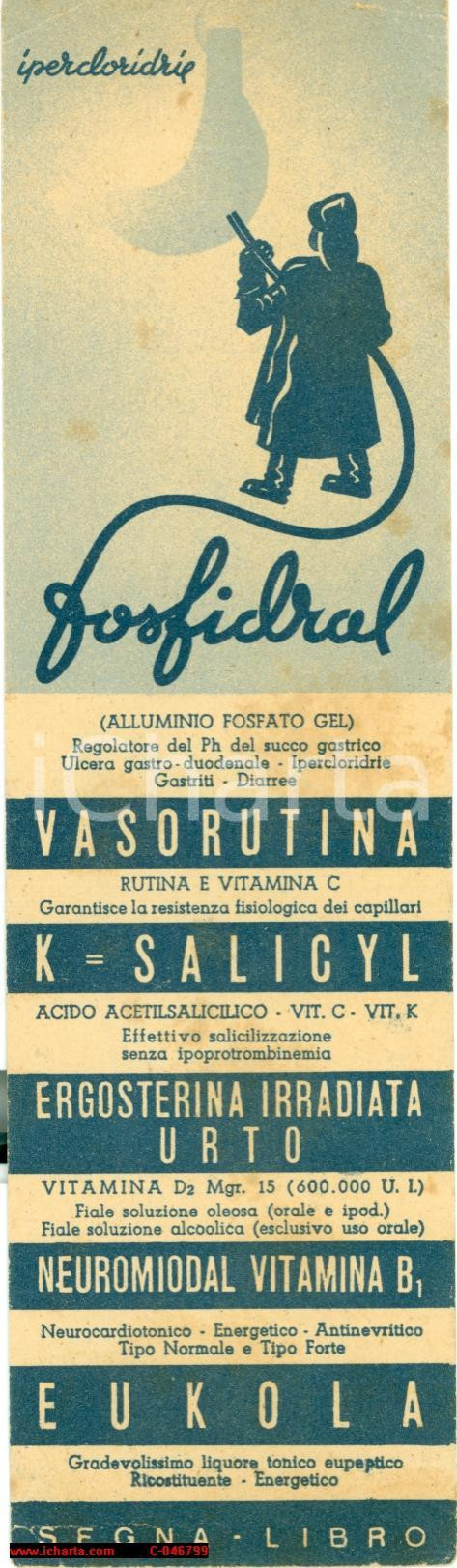 Oggetto da collezione cartaceo 1940 ca Aziende chimiche ANGELINI Segnalibro FOSFIDRAL 1