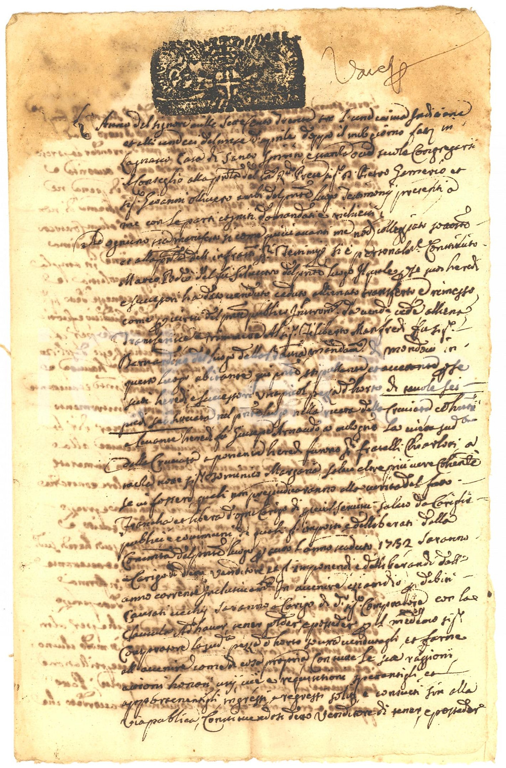 Documento originale, autentico 1733 LAGNASCO (CN) Marco PODIO vende piccolo orto a Filiberto MANFREDI 1