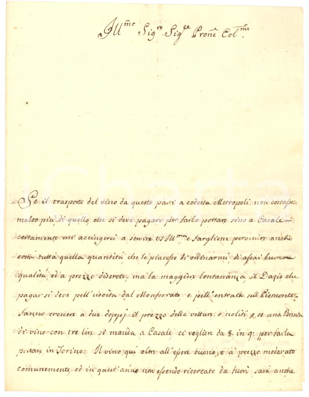 Documento originale, autentico 1765 ACQUI TERME (AL) Conte CARLEVARIS lamenta dazi sul vino in Piemonte 1