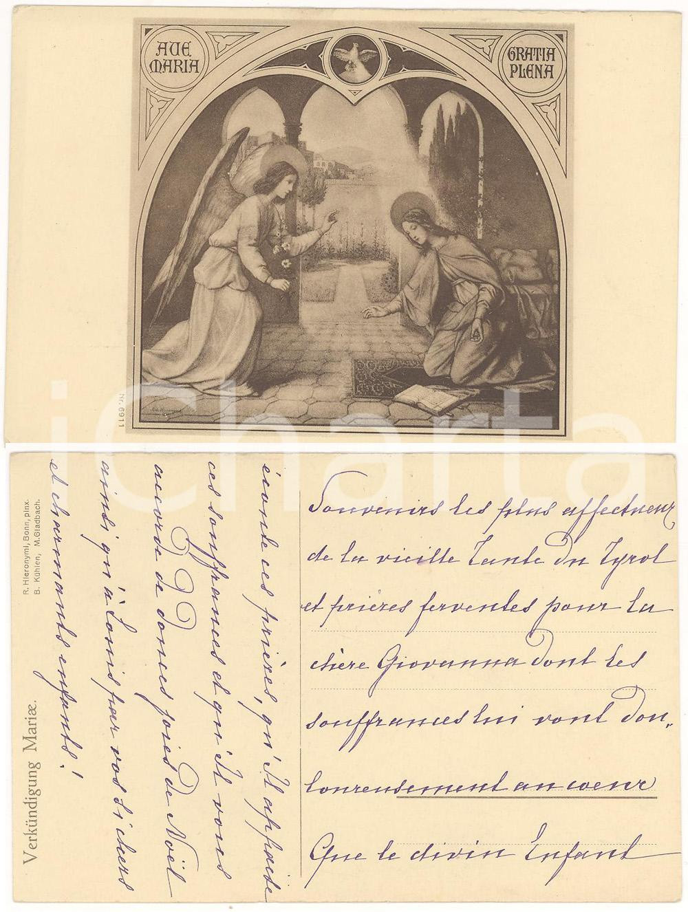 Manoscritto, lettera originale 1910 ca Cartolina Annunciazione Louise de MONTBEL FP NV 1