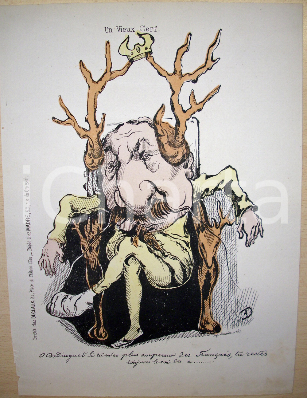 Stampa, bozzetto originale 1870 Caricatura NAPOLEONE III Un vieux cerf Ill. ED 1
