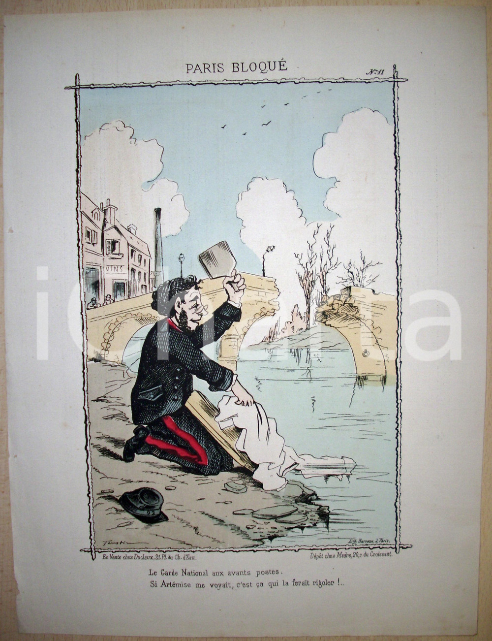 Stampa, bozzetto originale 1871 Caricatura PARIS BLOQUE  Illustr. Faustin BETBEDER 1