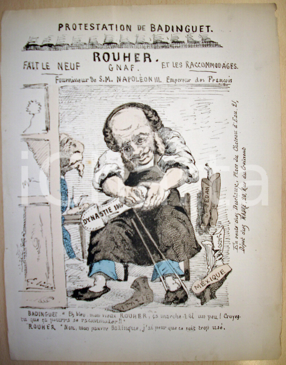 Stampa, bozzetto originale 1871 Caricatura Protestation de BADINGUET EugÃ¨ne ROUHER 1