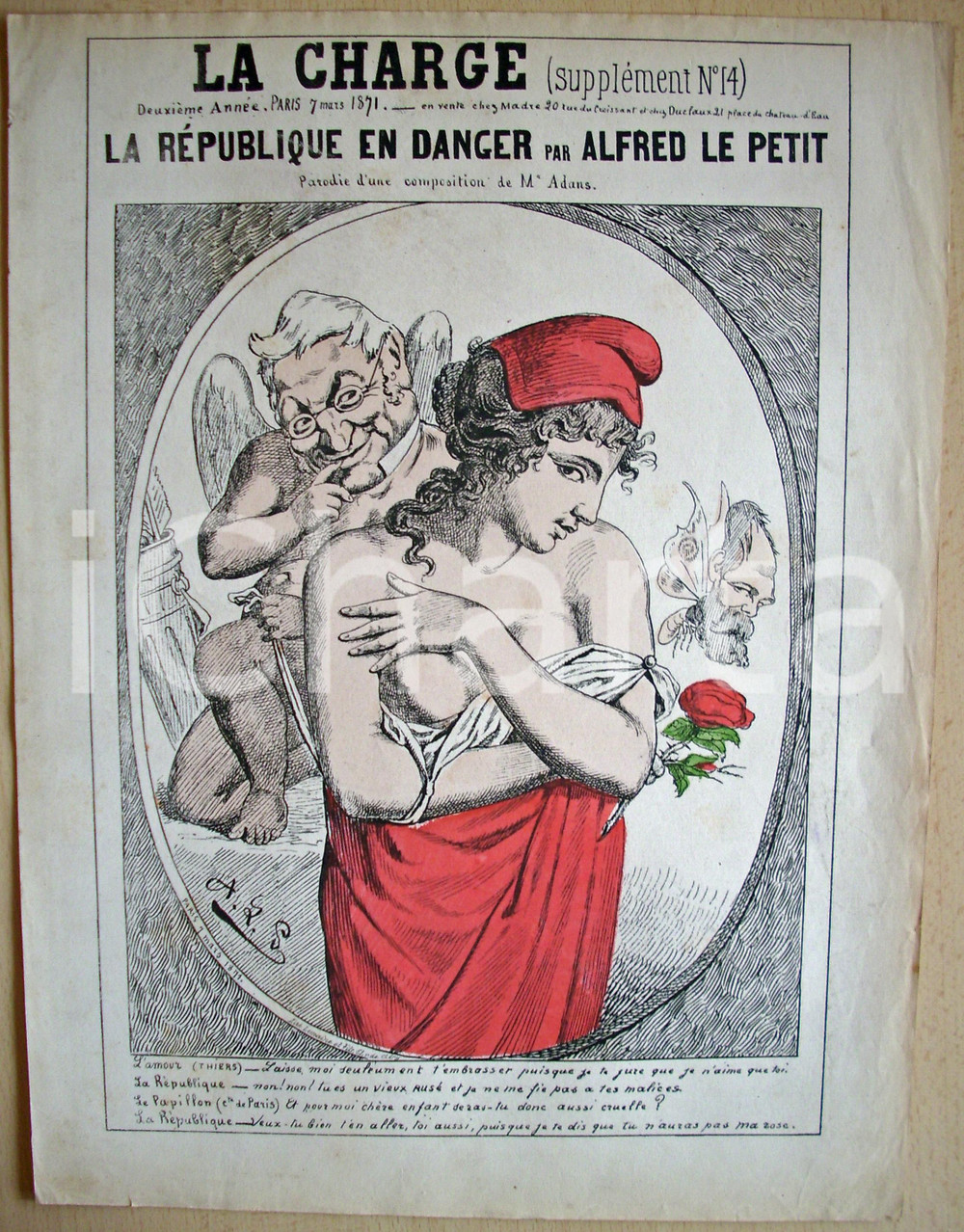 Stampa, bozzetto originale 1871 Caricatura La RÃ©publique en danger Alfred LE PETIT 1