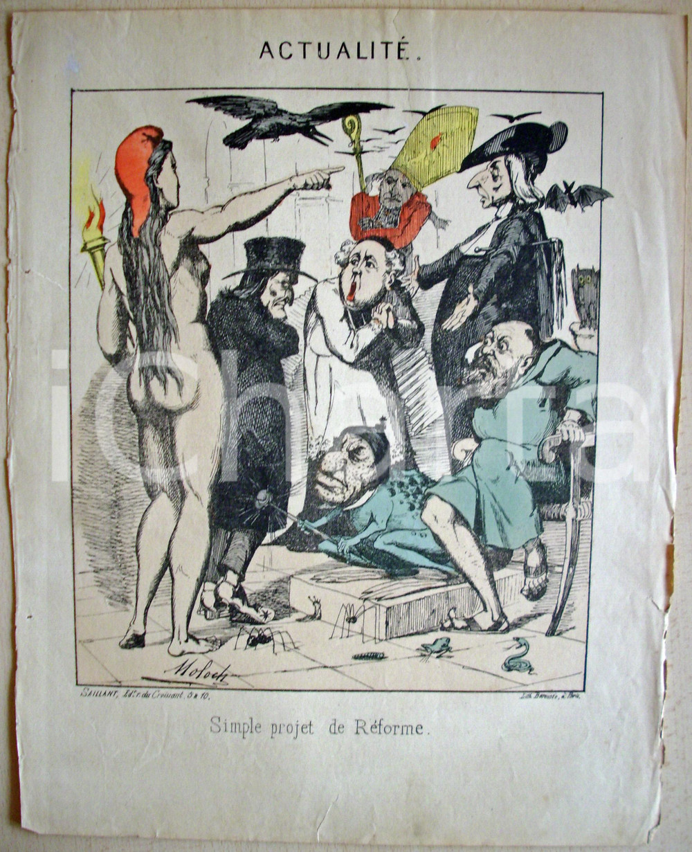 Stampa, bozzetto originale 1871 Caricatura Simple projet de REFORME Hector MOLOCH 1