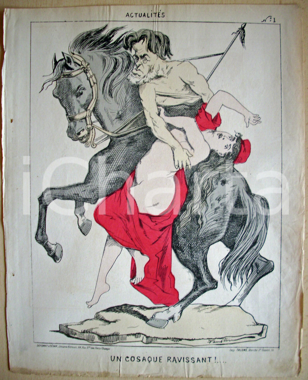 Stampa, bozzetto originale 1871 Caricatura Un COSAQUE ravissant Faustin BETBEDER 1