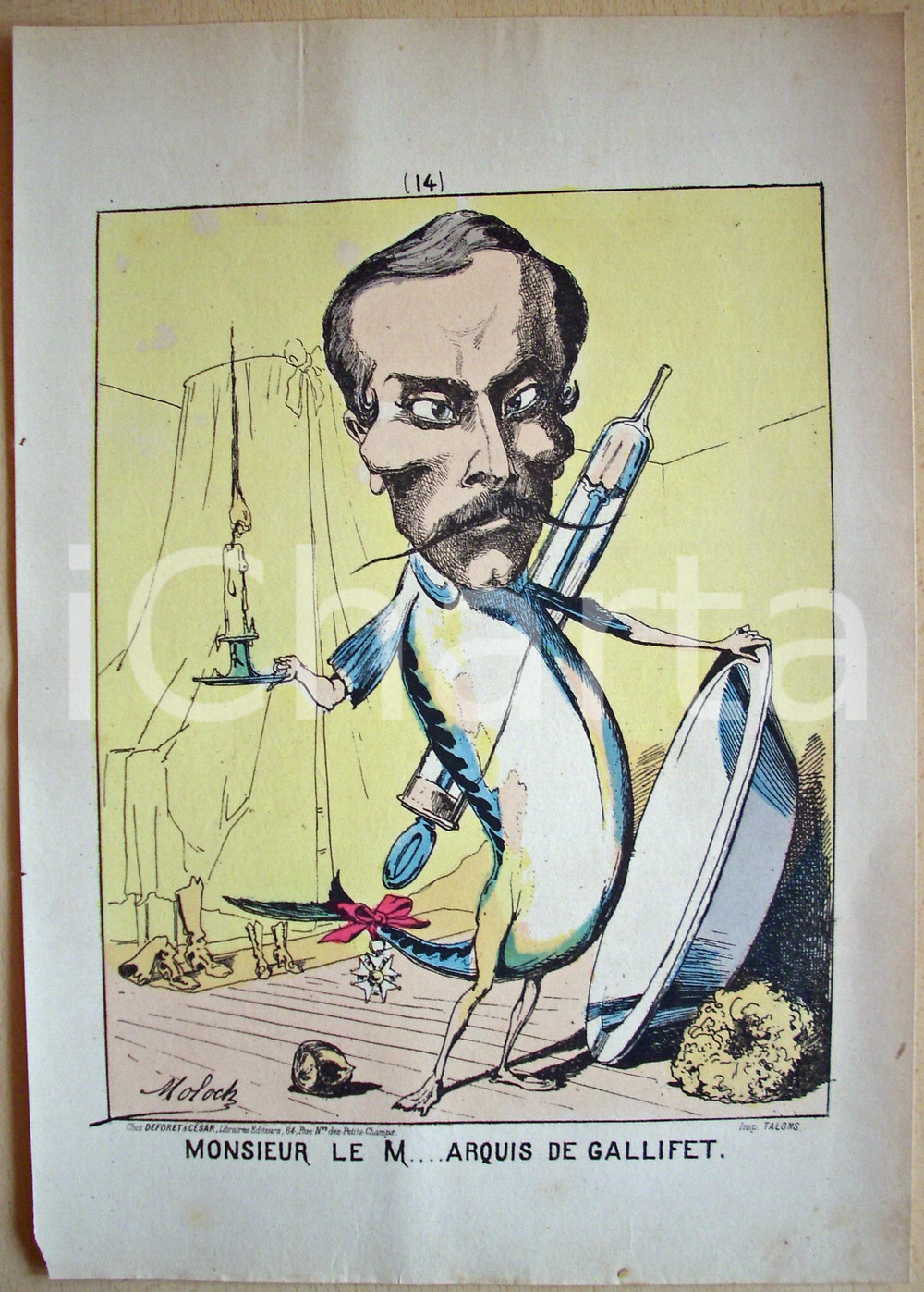Stampa, bozzetto originale 1871 Caricatura del Marchese di GALLIFET Illus. MOLOCH 1