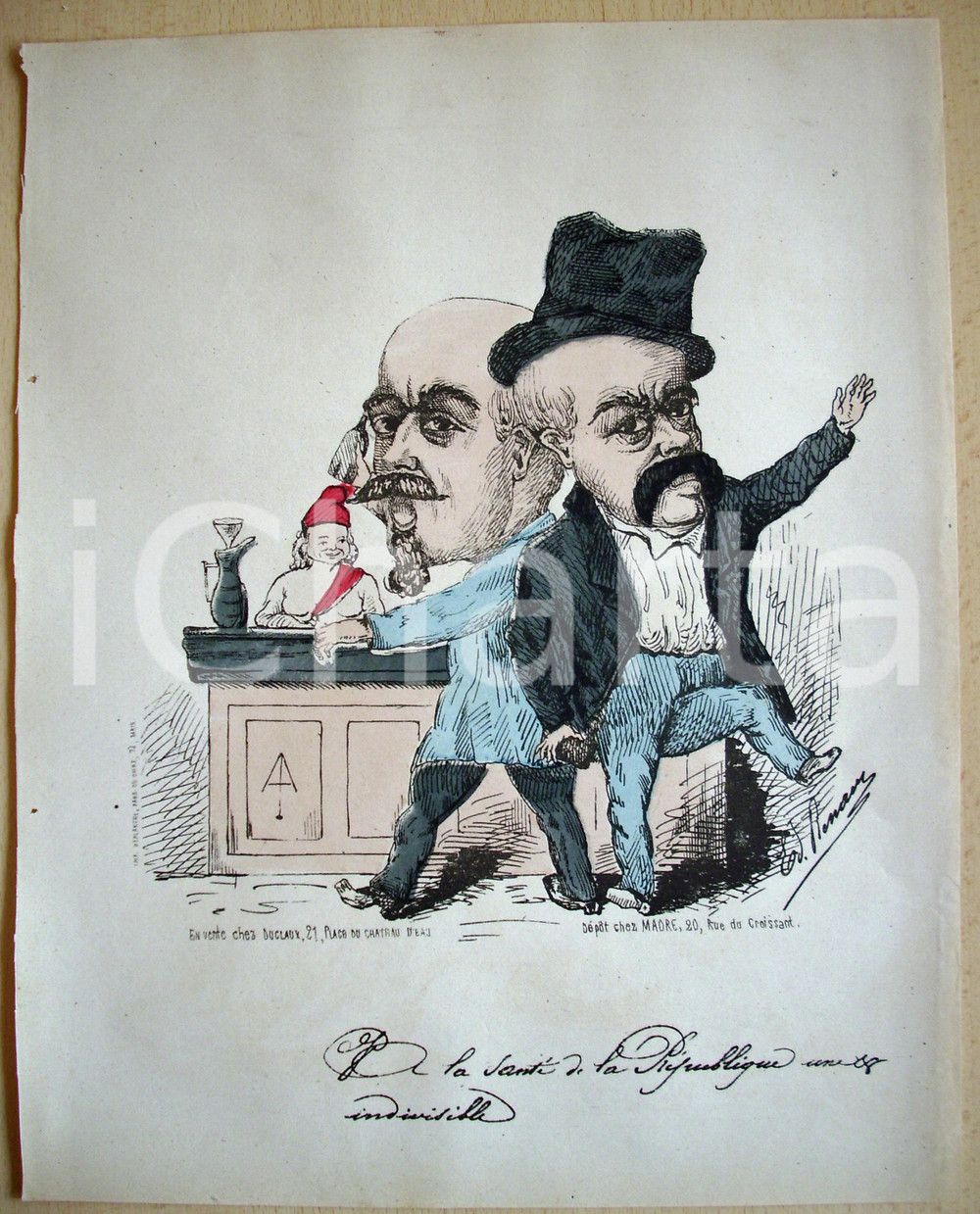Stampa, bozzetto originale 1871 Caricatura A la santÃ© de la REPUBLIQUE Ill. RENAUX 1