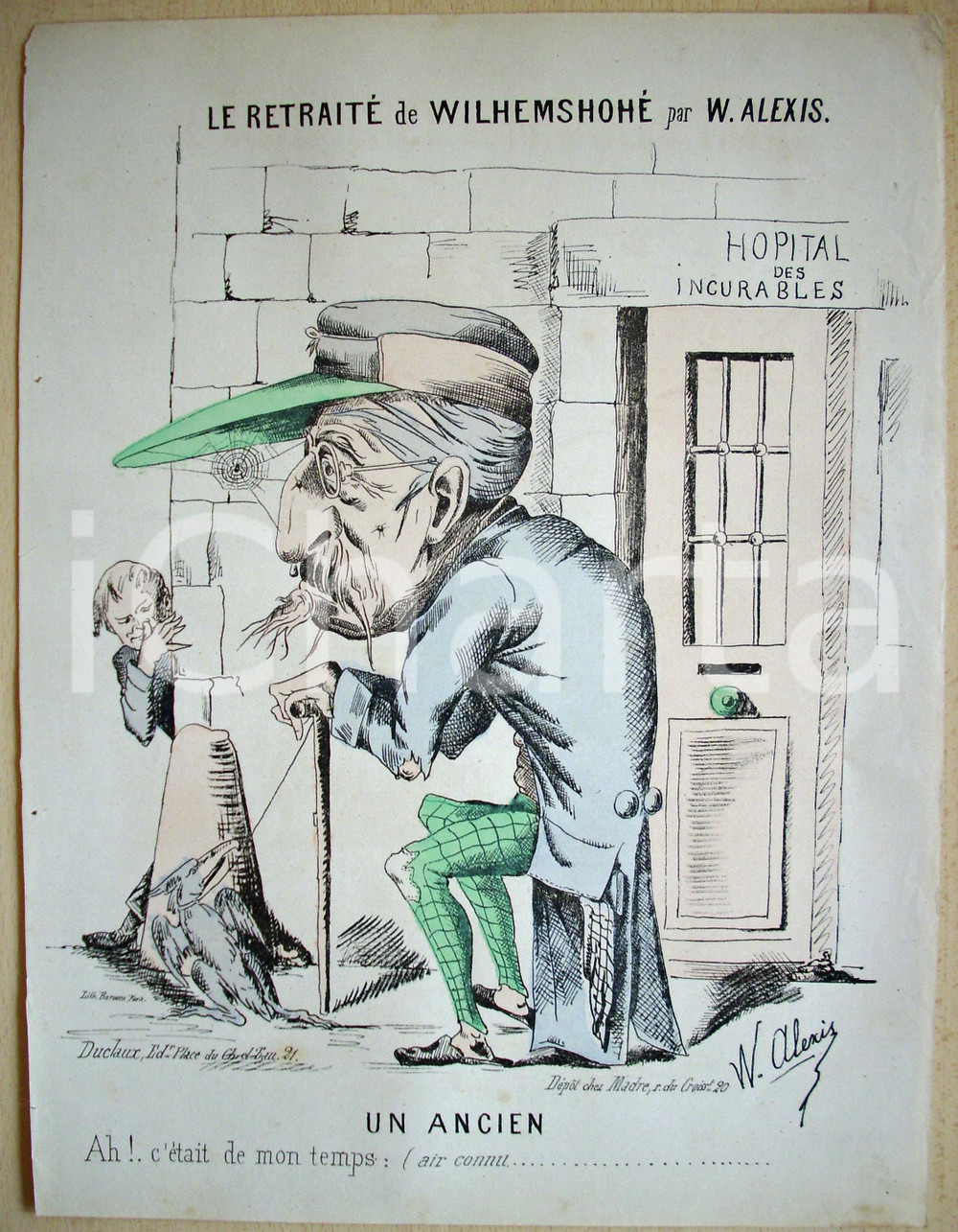 Stampa, bozzetto originale 1871 Caricatura NAPOLEONE III detenuto a WilhelmshÃ¶he 1