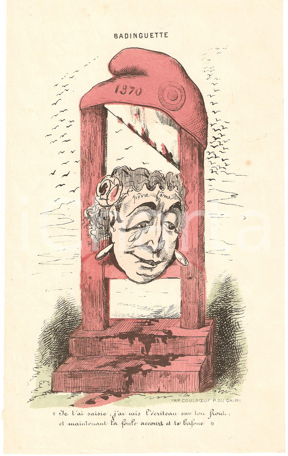 Stampa, bozzetto originale 1870 BADINGUETTE Caricatura EUGENIA DE MONTIJO stampa 1