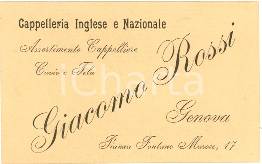 Oggetto da collezione cartaceo 1920 circa GENOVA Cappelleria Inglese Giacomo ROSSI 1