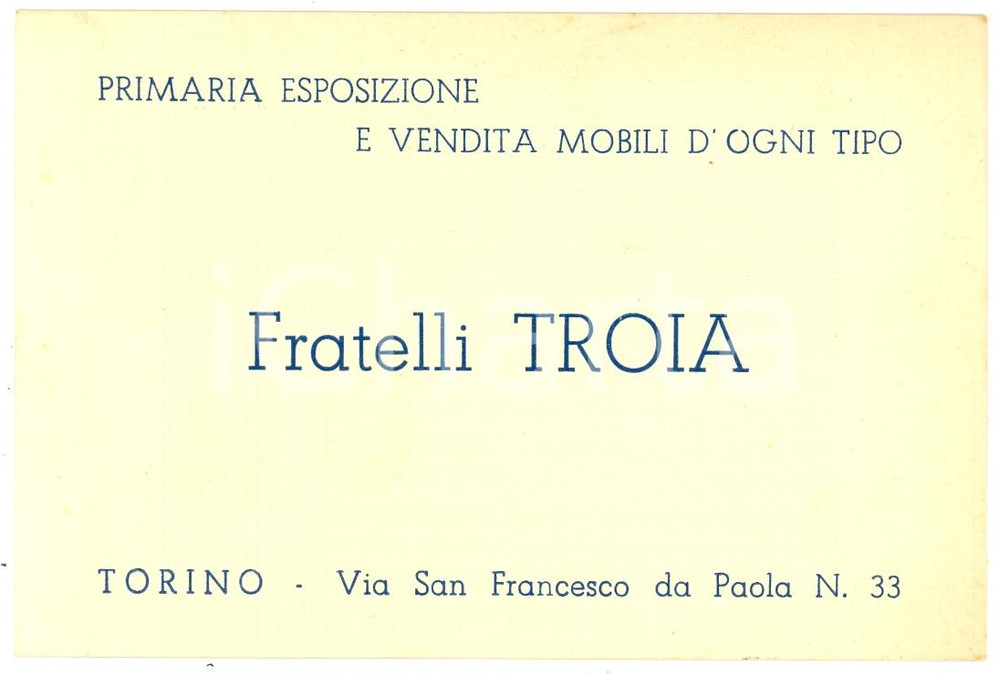 Oggetto da collezione cartaceo 1940 TORINO Esposizione e vendita mobili Fratelli TROIA 1