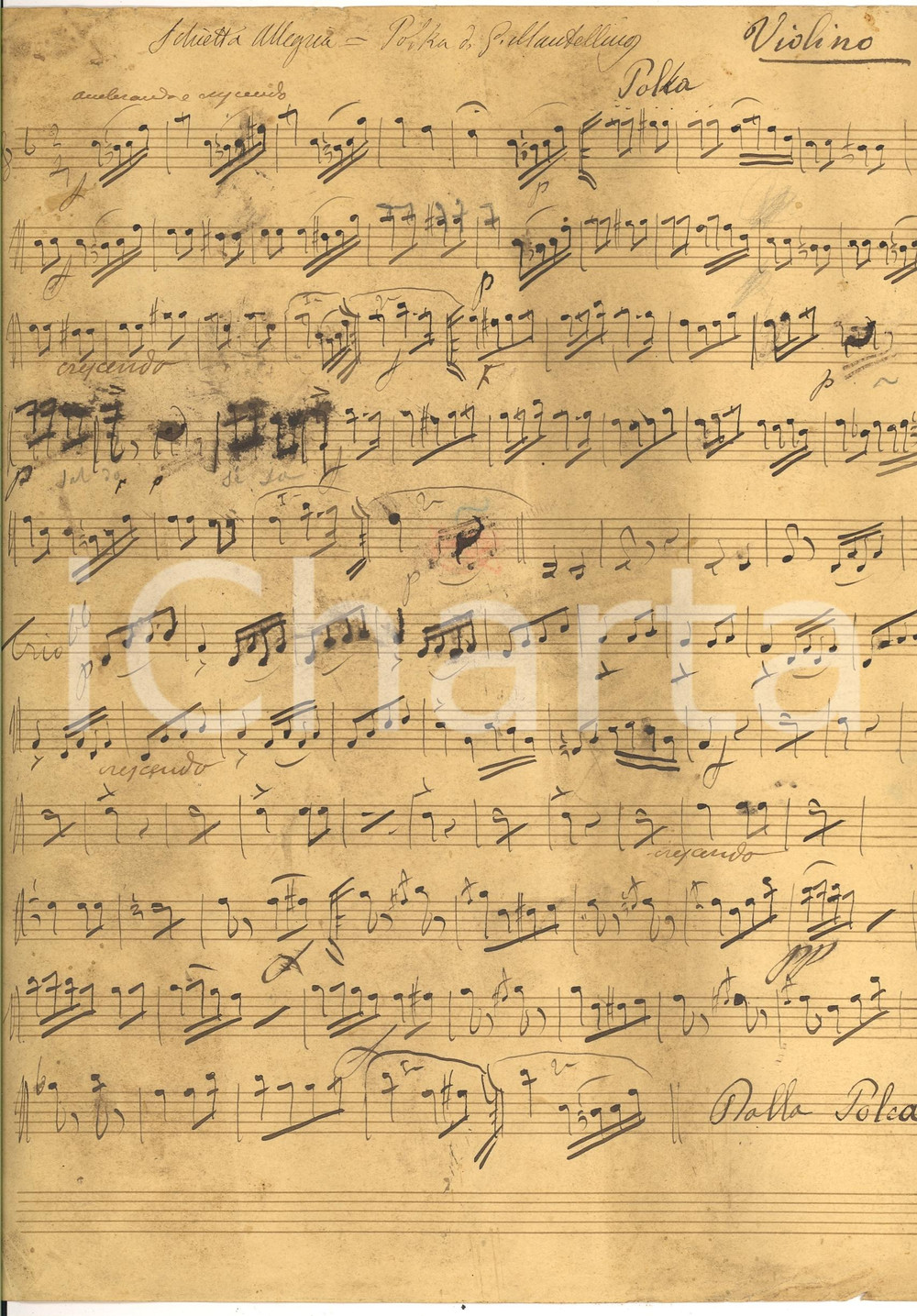 Oggetto da collezione cartaceo 1880 ca G. MANTELLINO Schietta allegria POLKA Violino 1