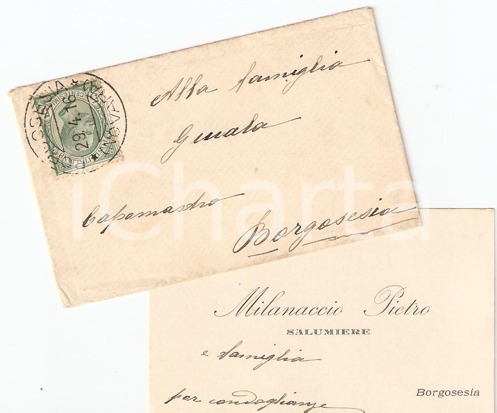Oggetto da collezione cartaceo 1916 BORGOSESIA Pietro MILANACCIO condoglianze GUALA 1