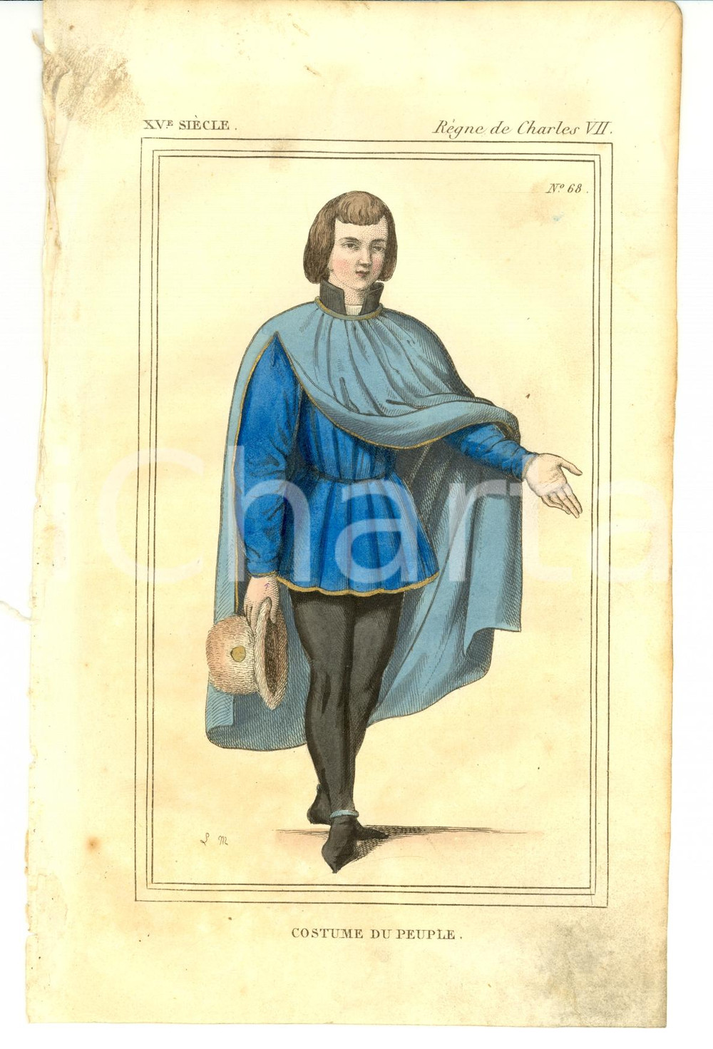 Stampa, bozzetto originale 1852 REGNE DE CHARLES VII Costume du peuple Gravure 1