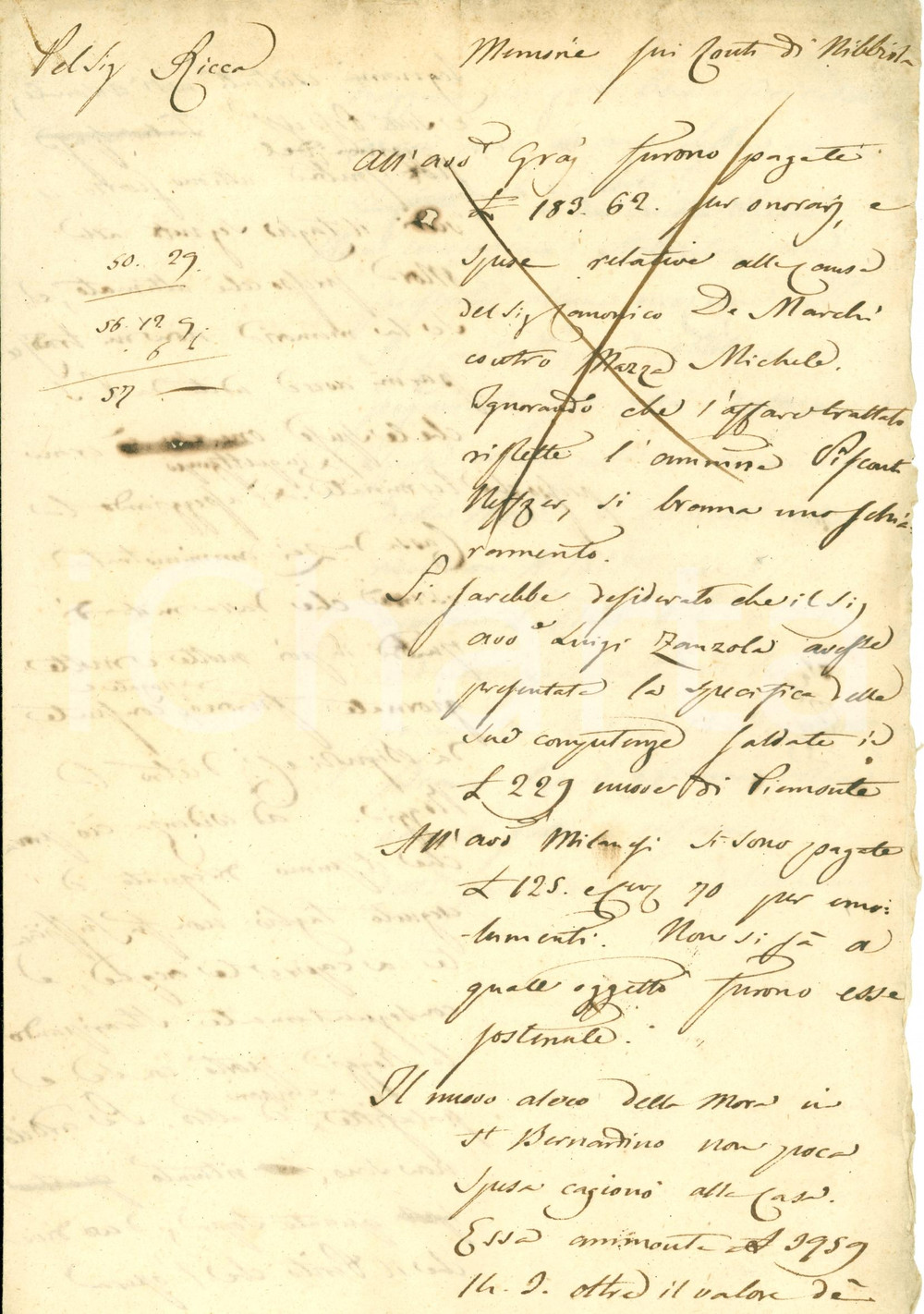 Documento originale, autentico 1790 ca NIBBIOLA (TO) Spese Conti per alveo ROGGIA MORA 1