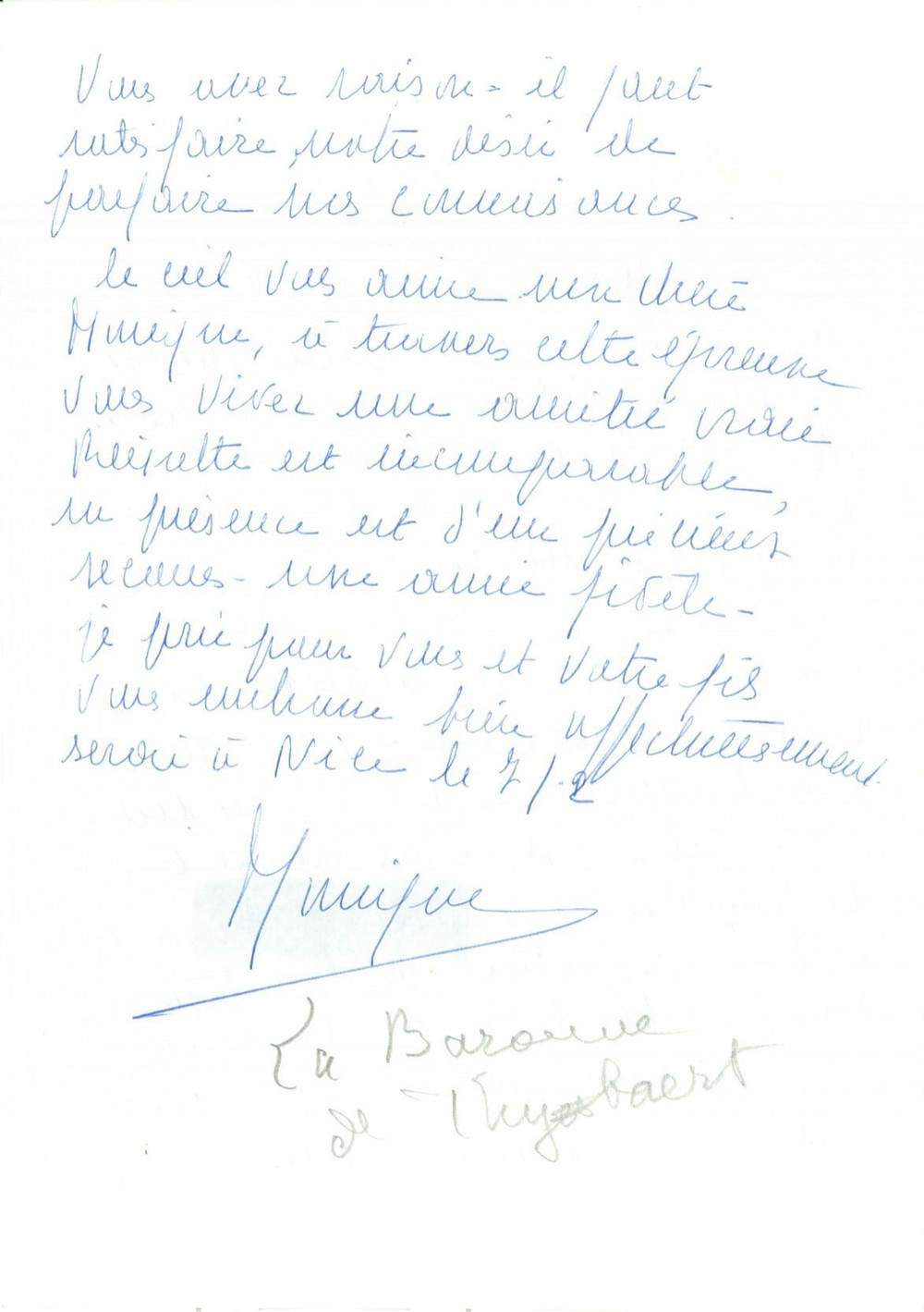 Autografo originale 1940 ca PARIS Baronessa Monique DE THYBAERT consola amica AUTOGRAFO 1