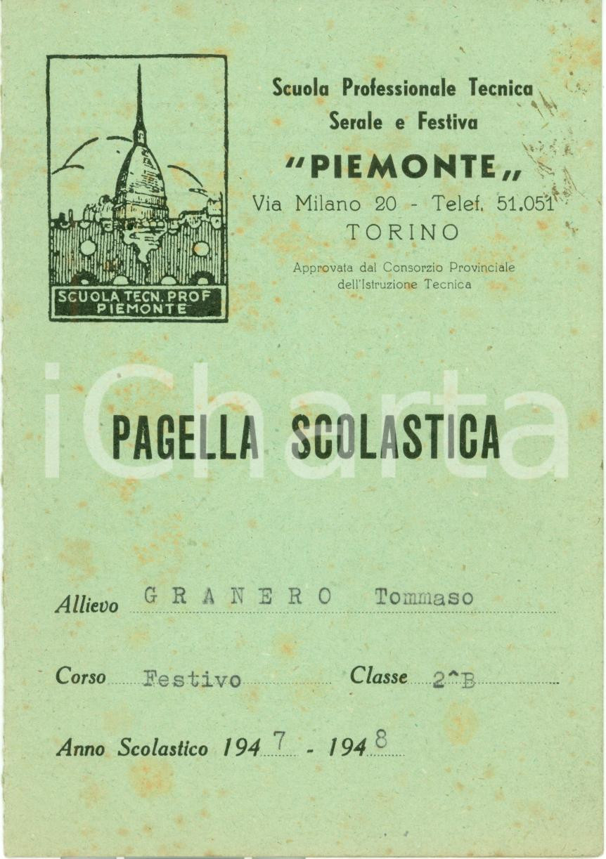 Oggetto da collezione cartaceo 1948 TORINO Pagella Tommaso GRANERO Ist. Prof. PIEMONTE 1