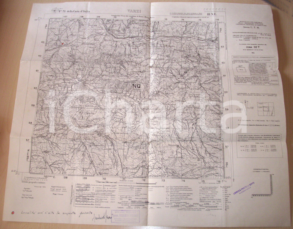 Mappa, planimetria storica 1950 ca VARZI (PV) Mappa territorio e sorgente 1935 1