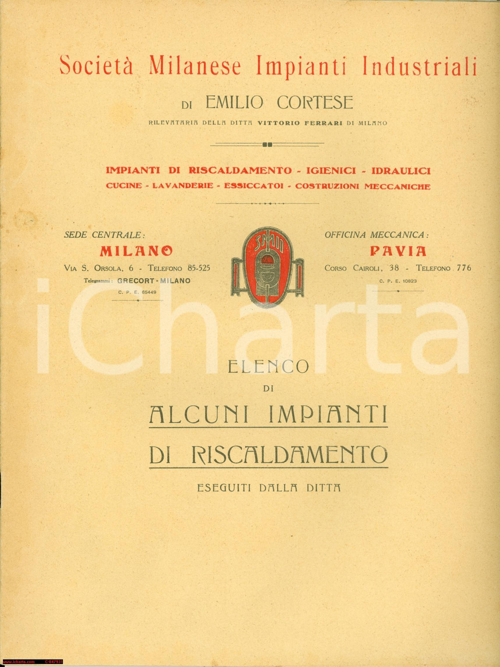 Materiale pubblicitario d’epoca 1935 circa MILANO SocietÃ  Milanese Impianti Industriali 1