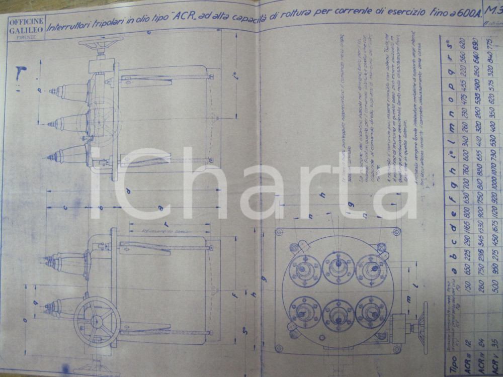 Stampa, bozzetto originale 1930 OFFICINE GALILEO FIRENZE Interruttori ACR RARO 1