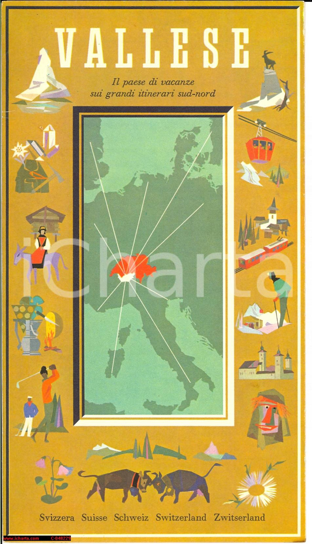 Materiale pubblicitario d’epoca 1961 SVIZZERA CANTON VALLESE volantino turistico 1