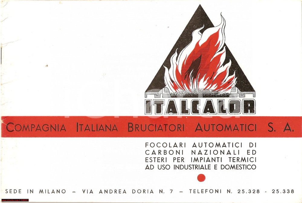 Materiale pubblicitario d’epoca 1939 MILANO Bruciatori autarchici ITALCALOR pubblicitÃ  1