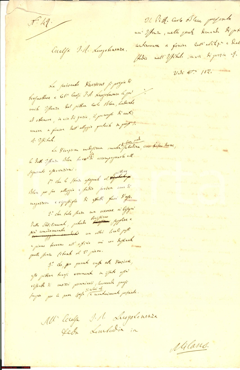 Documento originale, autentico 1853 MILANO Pio Istituto Sordomuti ospita Carlo BLANC 1