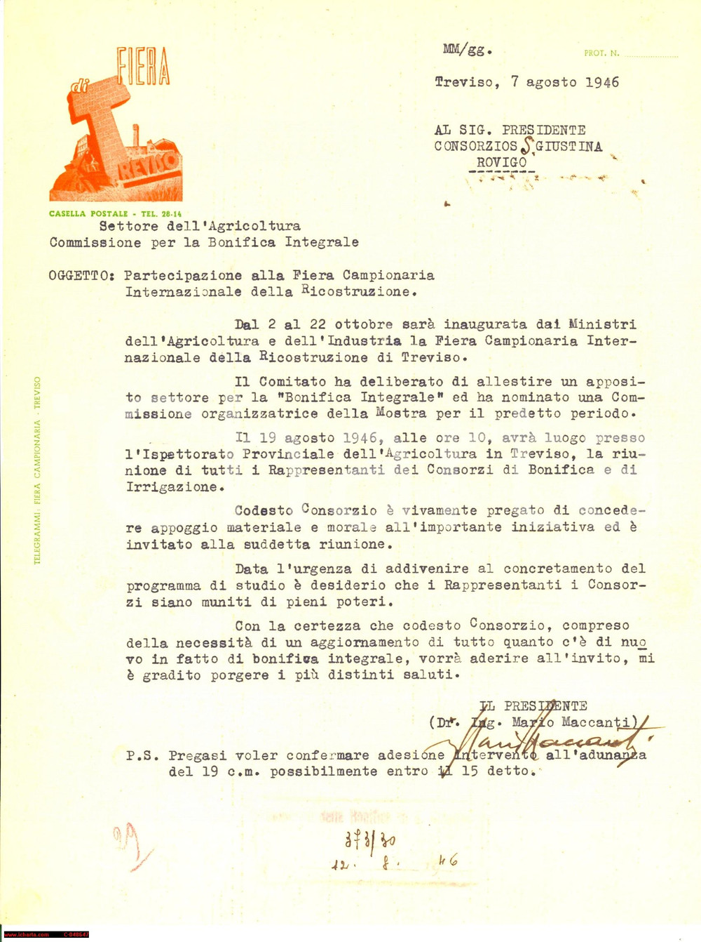 Documento originale, autentico 1946 TREVISO Fiera Campionaria della Ricostruzione 1