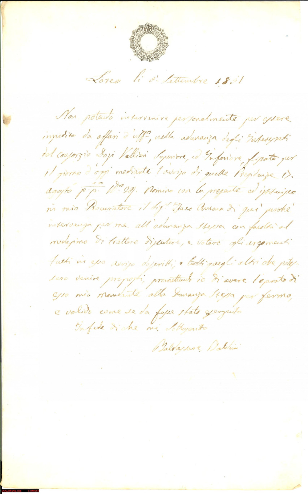 Documento originale, autentico 1891 LOREO (RO) Assemblea del Consorzio DOSSI VALLIERI 1