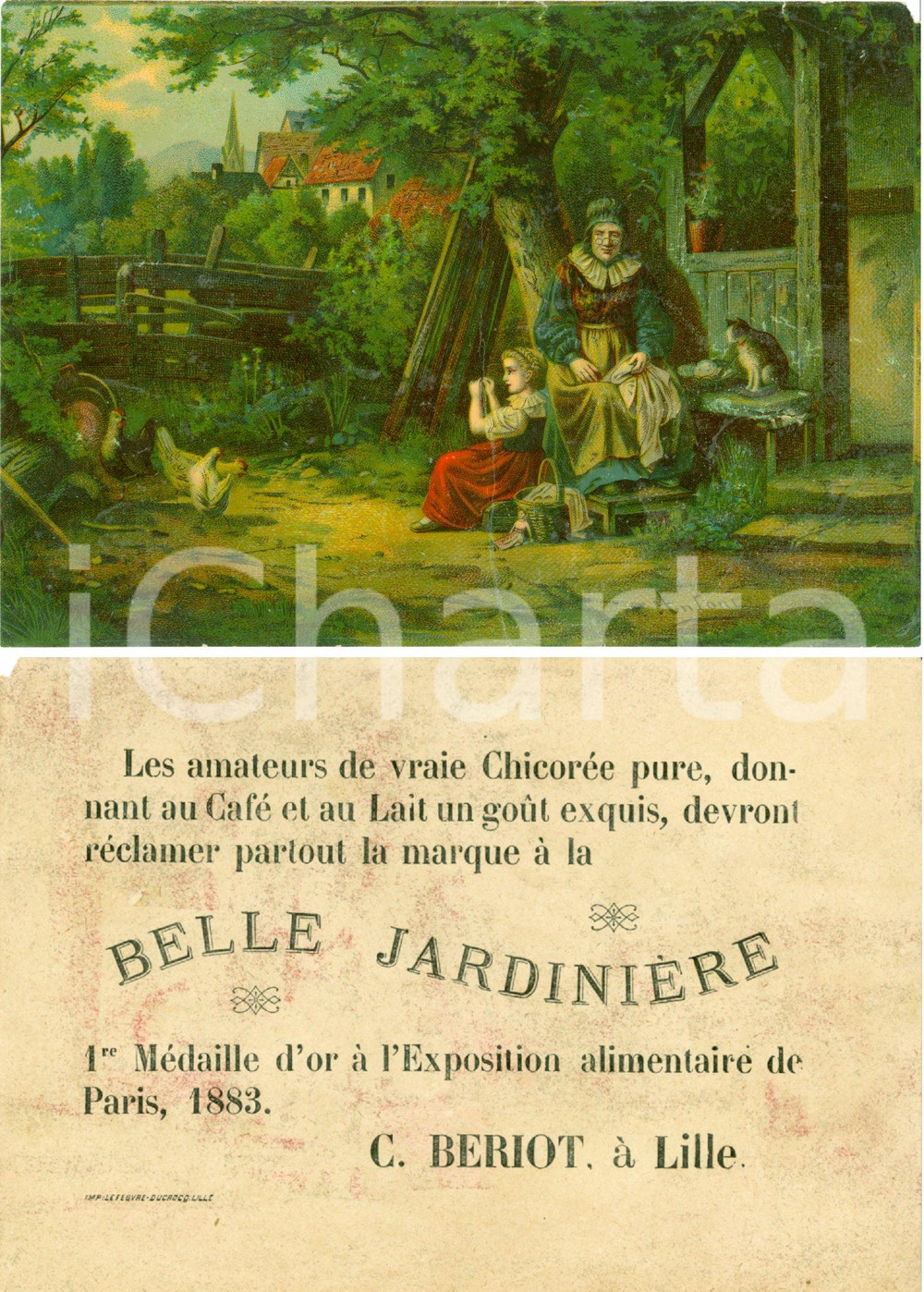 Materiale pubblicitario d’epoca 1900 circa LILLE ChicorÃ©e Ã  la Belle JardiniÃ¨re BERIOT 1