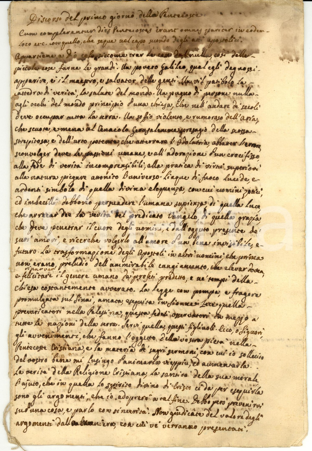 Manoscritto, lettera originale 1830 ca Discorso per la PENTECOSTE Uomini zotici e imbecilli INEDITO 12 pp 1