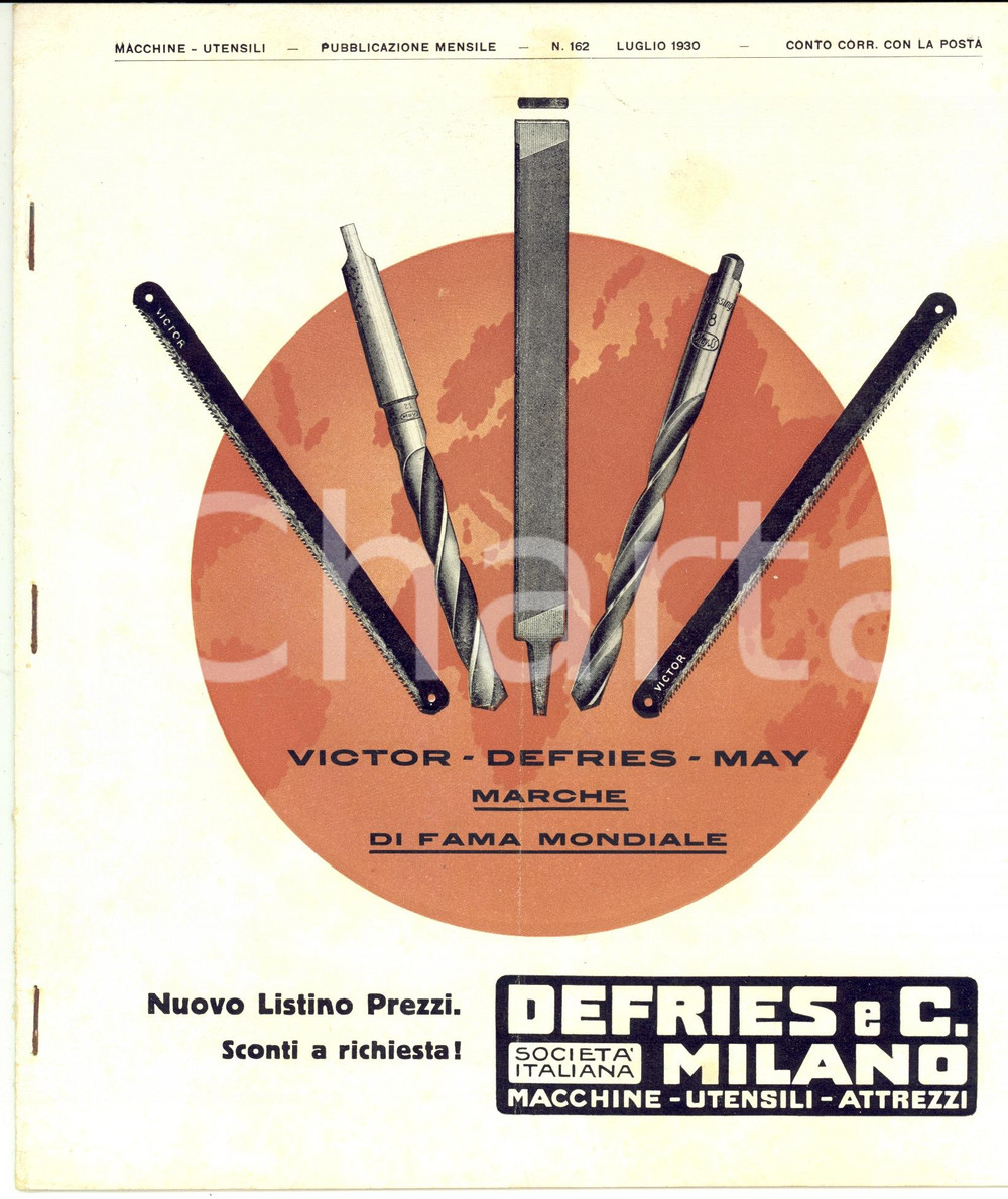 Materiale pubblicitario d’epoca 1930 MILANO Ditta DEFRIES & C. Macchine utensili *Listino ILLUSTRATO 1